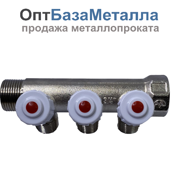 Коллектор лат нк 3/4" ВР/НР на 3 вых 1/2" НР с регул клап Пензапромарматура 00522013